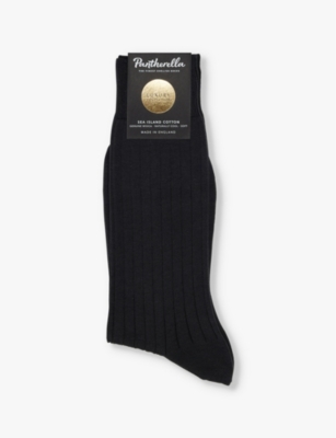 Pantherella Mens Charcoal Pembrey Branded Cotton-blend Socks