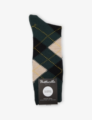Pantherella Mens Racing Green Racton Knitted Wool-blend Socks In Black