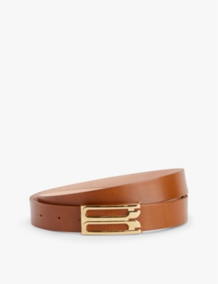 Victoria Beckham Womens  Jumbo Frame Gold-toned Buckle Leather Belt In Tan