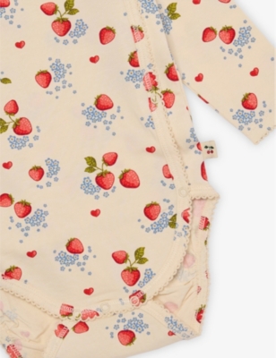 KONGES SLOJD: Strawberry-Print Wrap-Over Cotton Bodysuit 0-6 Months