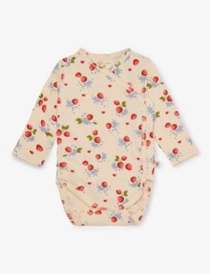 KONGES SLOJD: Strawberry-Print Wrap-Over Cotton Bodysuit 0-6 Months