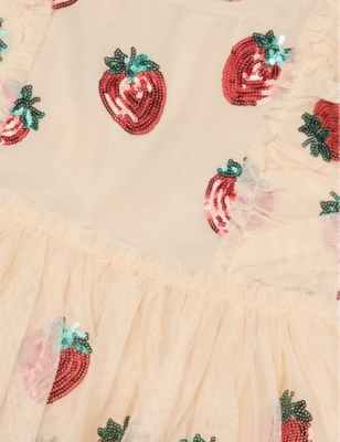 KONGES SLOJD: Yvonne Strawberry-Embellished Tulle Dress 18 months – 8 years
