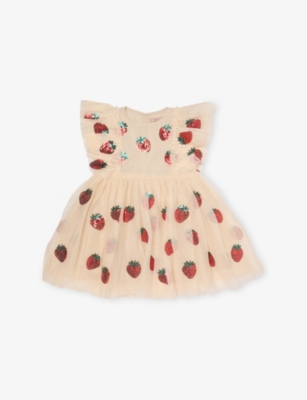 KONGES SLOJD: Yvonne Strawberry-Embellished Tulle Dress 18 months – 8 years