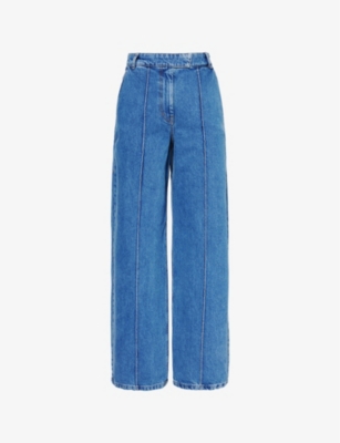 REMAIN BIRGER CHRISTENSEN WOMENS BRIGHT COBALT COCOON PINCHED-SEAM BARREL-LEG MID-RISE DENIM JEANS 