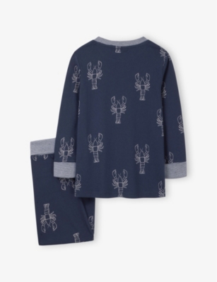 Shop The Little White Company Bster-print Glow-in-the-dark Organic-cotton Pyjam In Blue