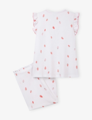 The Little White Company Strawberry-print Flutter-sleeve Organic-cotton Pyjamas 1-6 In White