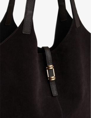 Reiss Womens  Lyra Leather And Suede Tote Bag In Chocolate