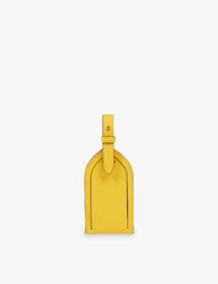 Smythson Womens Panama Logo-print Leather Luggage Tag Lemon In Yellow