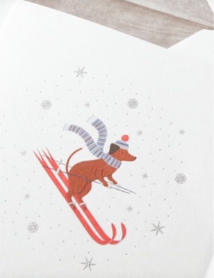 SMYTHSON: Dog Skiing Christmas cards pack of 10