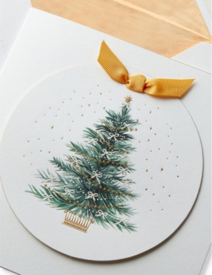 SMYTHSON: Ribbon And Tree Christmas card 15cm x 15cm