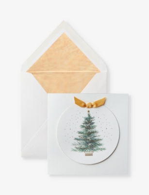 SMYTHSON: Ribbon And Tree Christmas card 15cm x 15cm