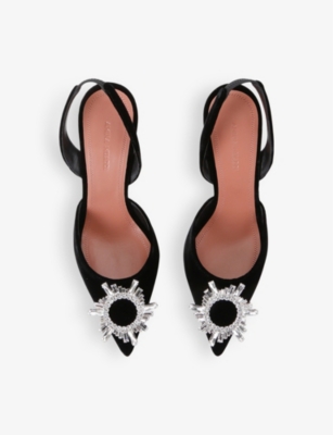 AMINA MUADDI: Begum 95 crystal-embellished suede slingback heels