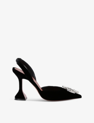 AMINA MUADDI: Begum 95 crystal-embellished suede slingback heels