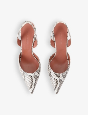 Amina Muaddi Holli Snakeskin Embossed Slingback Pump In Beige Comb
