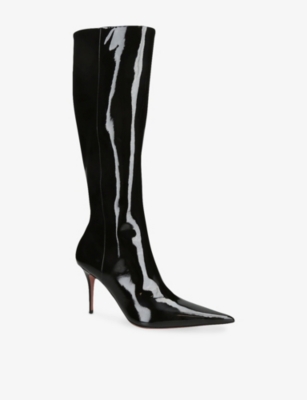 Amina Muaddi Womens Black Barbara 90 Knee-high Leather Boots Eur 40 / 7 Uk In Black