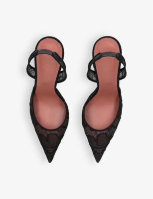 Amina Muaddi Holli Lace Slingback Pumps In Black