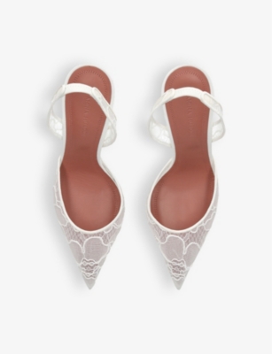 Amina Muaddi Holli Lace And Leather Slingback Pumps In White