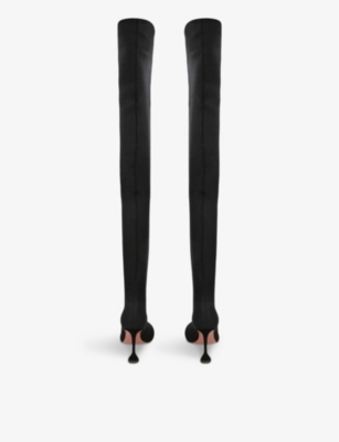 Amina Muaddi Womens Black Veneda Stretch Knee-length Woven Boots In Black