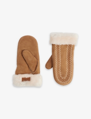 UGG: Atherson embroidered suede mittens