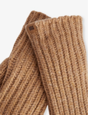 Ugg Womens Camel Chunky-rib Stretch-knit Mittens In Camel
