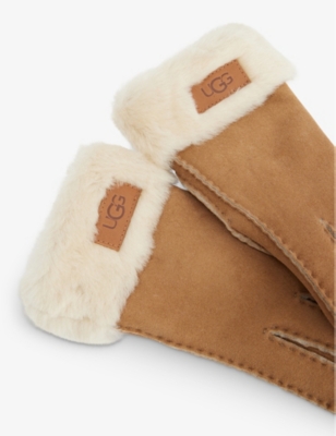 UGG WOMENS CHESTNUT BRAND-PATCH LEATHER GLOVES 