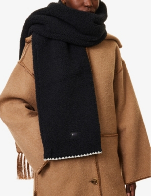 Ugg Womens Black Fluff Scalloped-trim Fleece Scarf In Black