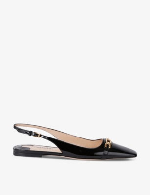 Tom Ford Womens Black Embellished-strap Patent-leather Slingback Flats