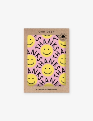 OHH DEER: Thanks Yellow Smiley Thank You Card Set Of Six