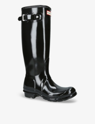 Hunter Womens Black Original Gloss Rubber Wellington Boots In Black