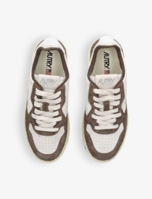 Shop Autry Womens Medalist Brand-embroidered Suede And Leather Low-top Trainers Brown/oth