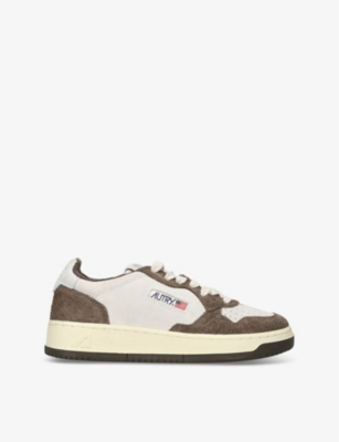 Shop Autry Womens Medalist Brand-embroidered Suede And Leather Low-top Trainers Brown/oth