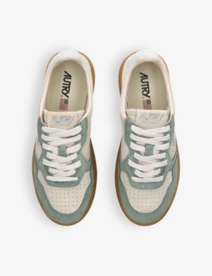 Autry Womens Beige Comb Medalist Brand-embroidered Suede Low-top Trainers In Beige Comb