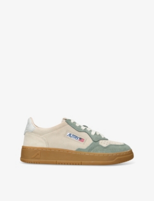 Autry Womens Beige Comb Medalist Brand-embroidered Suede Low-top Trainers In Beige Comb