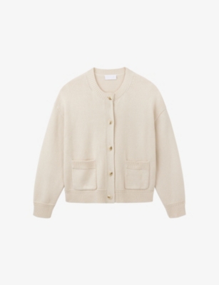 The White Company S Latte Stitch-trim Round-neck Cotton And Wool-blend Cardigan
