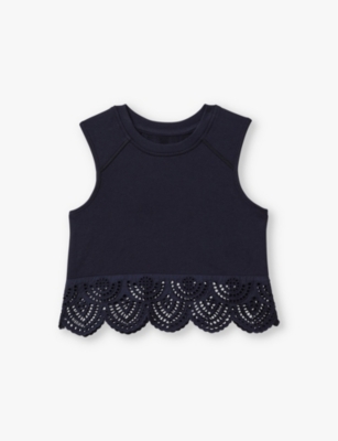 REISS BRODERIE-TRIM SLEEVELESS COTTON TOP 4-13 Y 