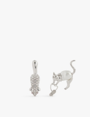 MARC JACOBS WOMENS SILVER/WHITE MJ CAT & MOUSE LARGE SILVER-PLATED BRASS EARRINGS 