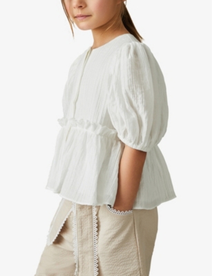 Shop Reiss Matty Puff-sleeve Woven Top 13-14 Years Ivory