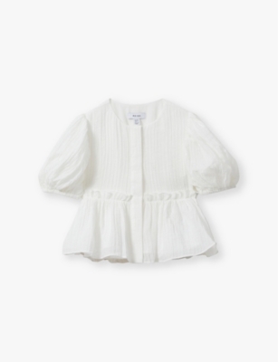 Shop Reiss Matty Puff-sleeve Woven Top 13-14 Years Ivory