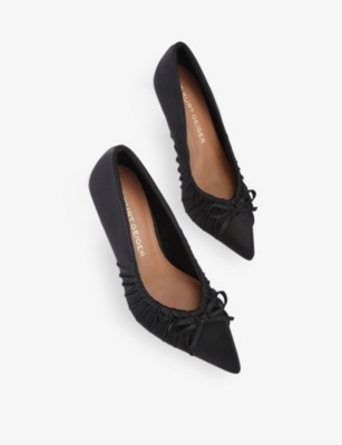 Kg Kurt Geiger Womens Black Annie Bow-embellished Ruched Satin Heeled Courts In Black