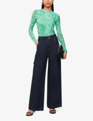 Whistles Womens Brushwork-print Long-sleeve Stretch-mesh Top In Multi-coloured