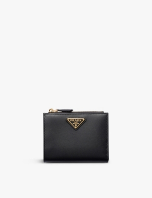 Prada Womens Black Logo-plaque Small Leather Wallet