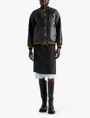 PRADA: Patch-motif relaxed-fit leather bomber jacket