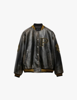 PRADA: Patch-motif relaxed-fit leather bomber jacket