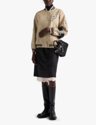 PRADA: Patch-motif relaxed-fit leather bomber jacket