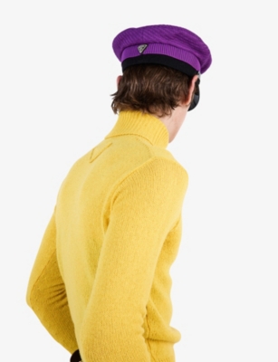 PRADA: Geometric-relief motif knit and patent leather cap