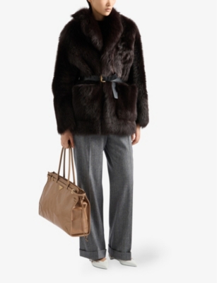 PRADA: Brand-plaque large leather shoulder bag