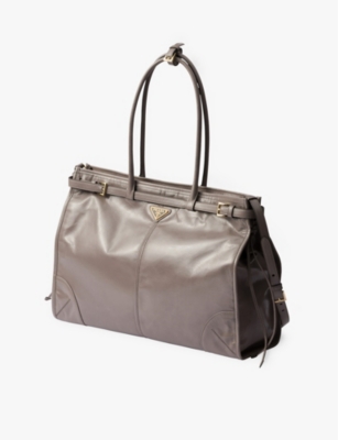 PRADA: Brand-plaque large leather shoulder bag