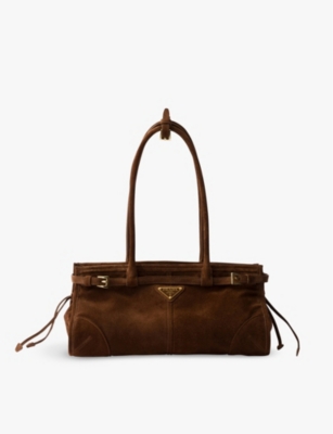 Prada Medium Suede Handbag In Brown