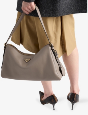 Prada Womens Grey Aimée Large Leather Shoulder Bag In Gray