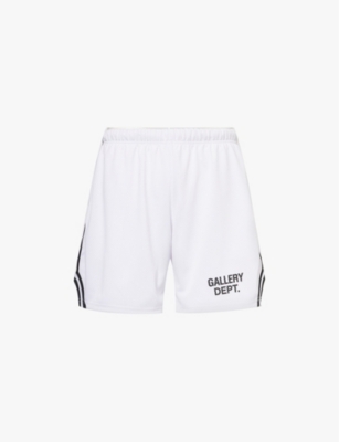 Shop Gallery Dept. Mens White W/blk Venice Court Brand-print Straight-leg Relaxed-fit Woven Shorts